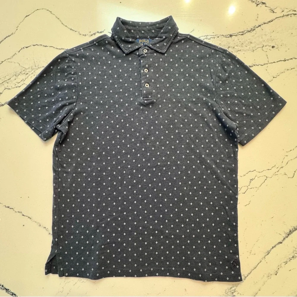 Polo Ralph Lauren Classic Fit Blue Diamond Print Polo Shirt Men’s Size Small